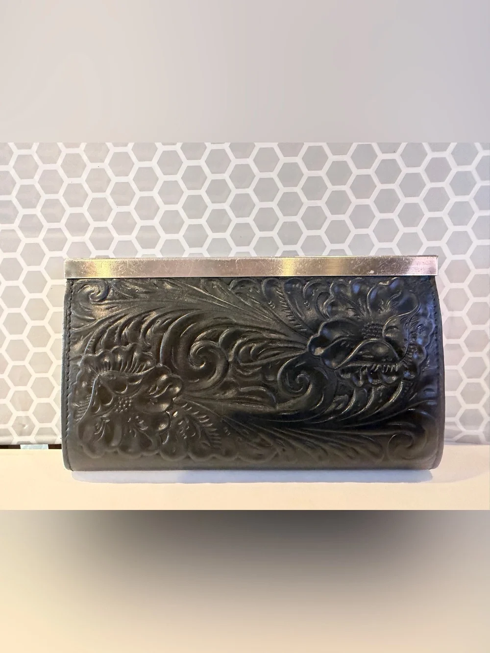 Patricia Nash Embossed Floral Leather Clutch - Black